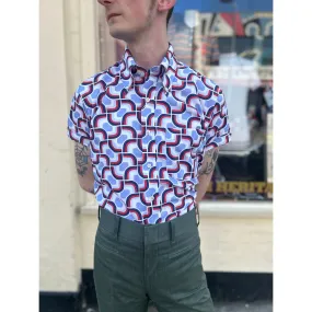 Mr Bridger - Men's 'The Claxton' Red, White & Blue Geometric 70's Pattern S/S - Shirt