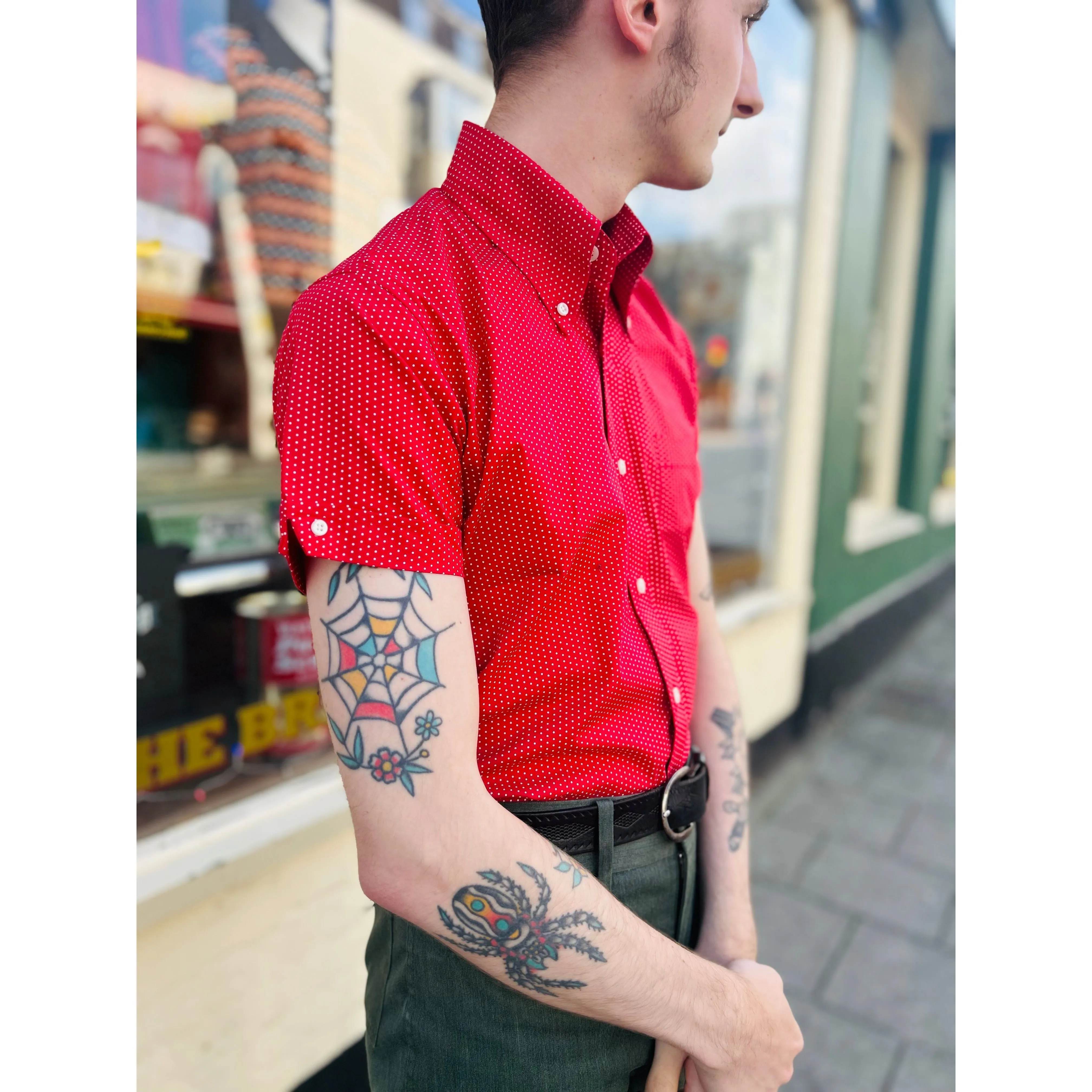 Mr Bridger - Men's 'The Davies' Cherry Red & White S/S - Shirt