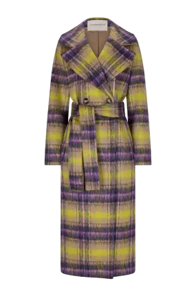 Multicolor Check Mohair Belted Coat