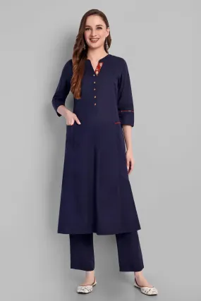 Navy Blue A Line Side Pocket Kurta Set of 2