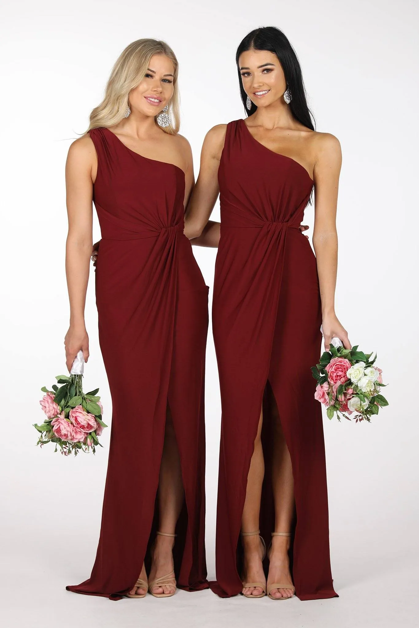 NELIA One Shoulder Maxi Column Dress - Wine