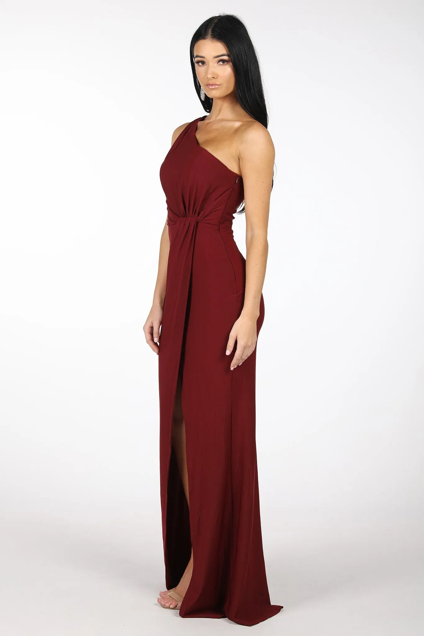 NELIA One Shoulder Maxi Column Dress - Wine