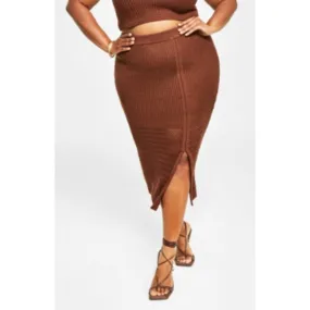 New Nina Parker Crochet Slit-Front Skirt Chocolate Brown