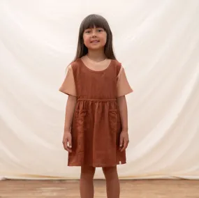 Nora Pinafore Dress in 100% Linen  - Sienna (3-10y)