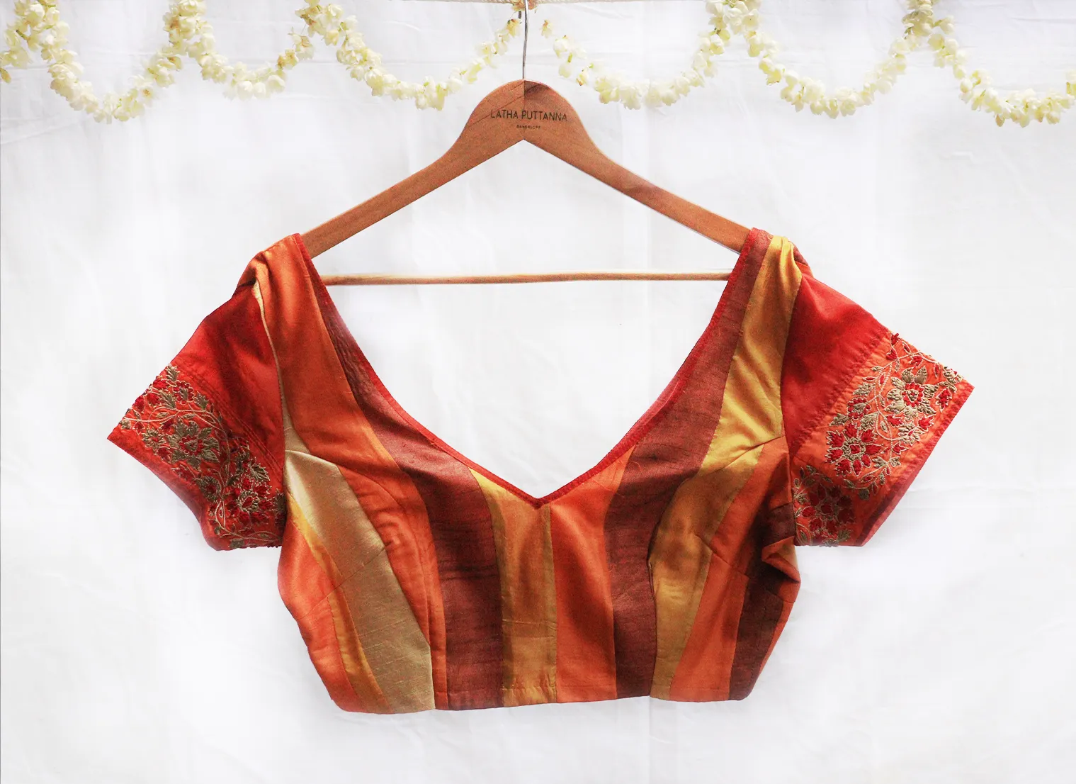 Orange, mustard and brown, Karnataka silk ,Hand Embroidery,Patchwork blouse