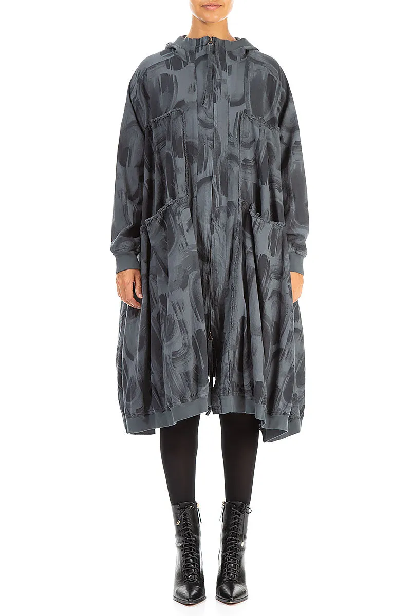 Oversized Forest Grey Paintwave Cotton Swing Coat