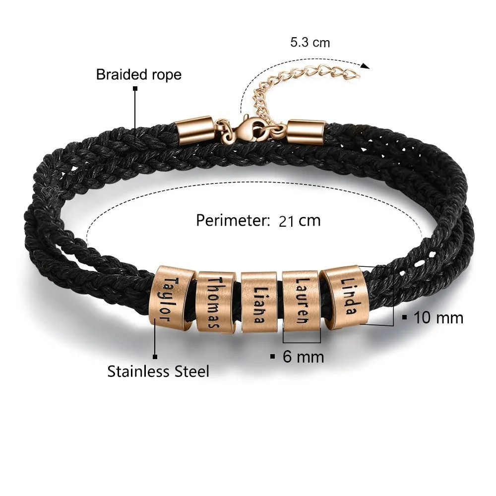 Personalized 5 Names Braided Rope Bracelet For Men