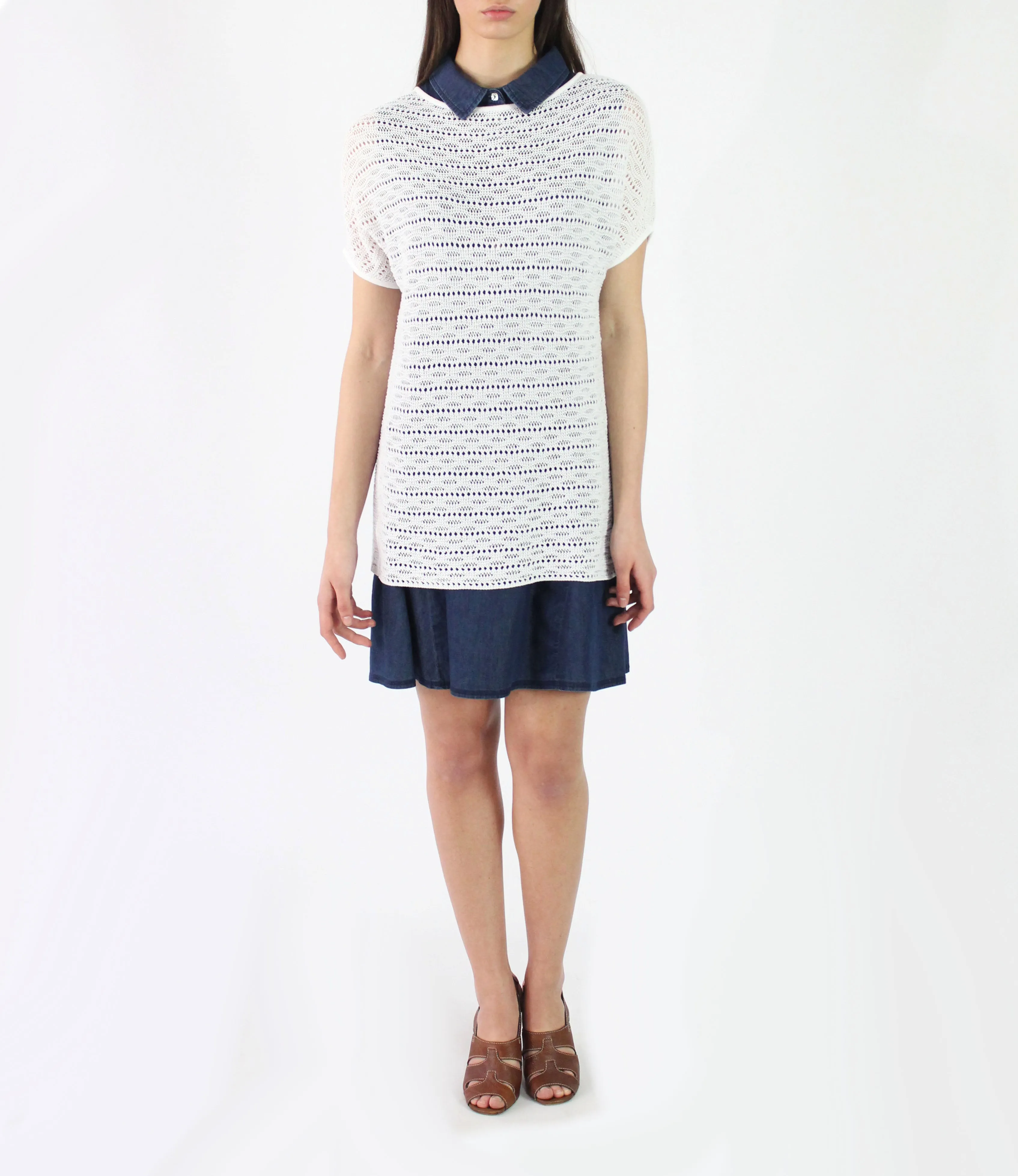 Pima Cotton Wave Eyelet Pullover