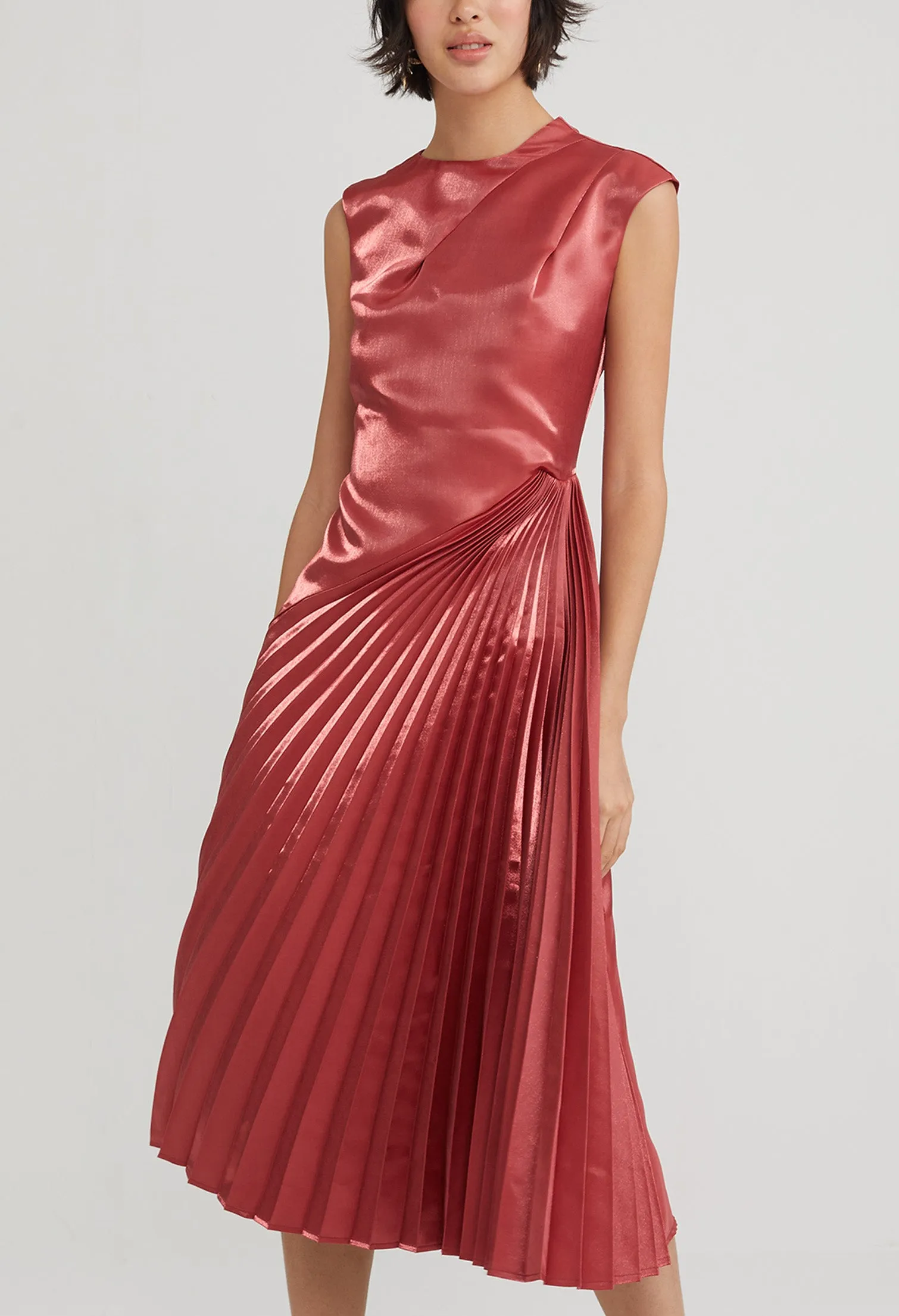 Pleated High Neck Shimmer Dress