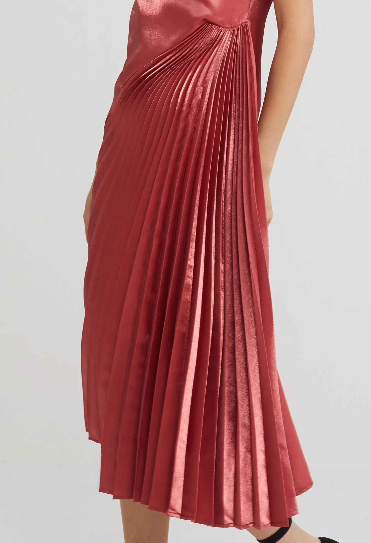 Pleated High Neck Shimmer Dress