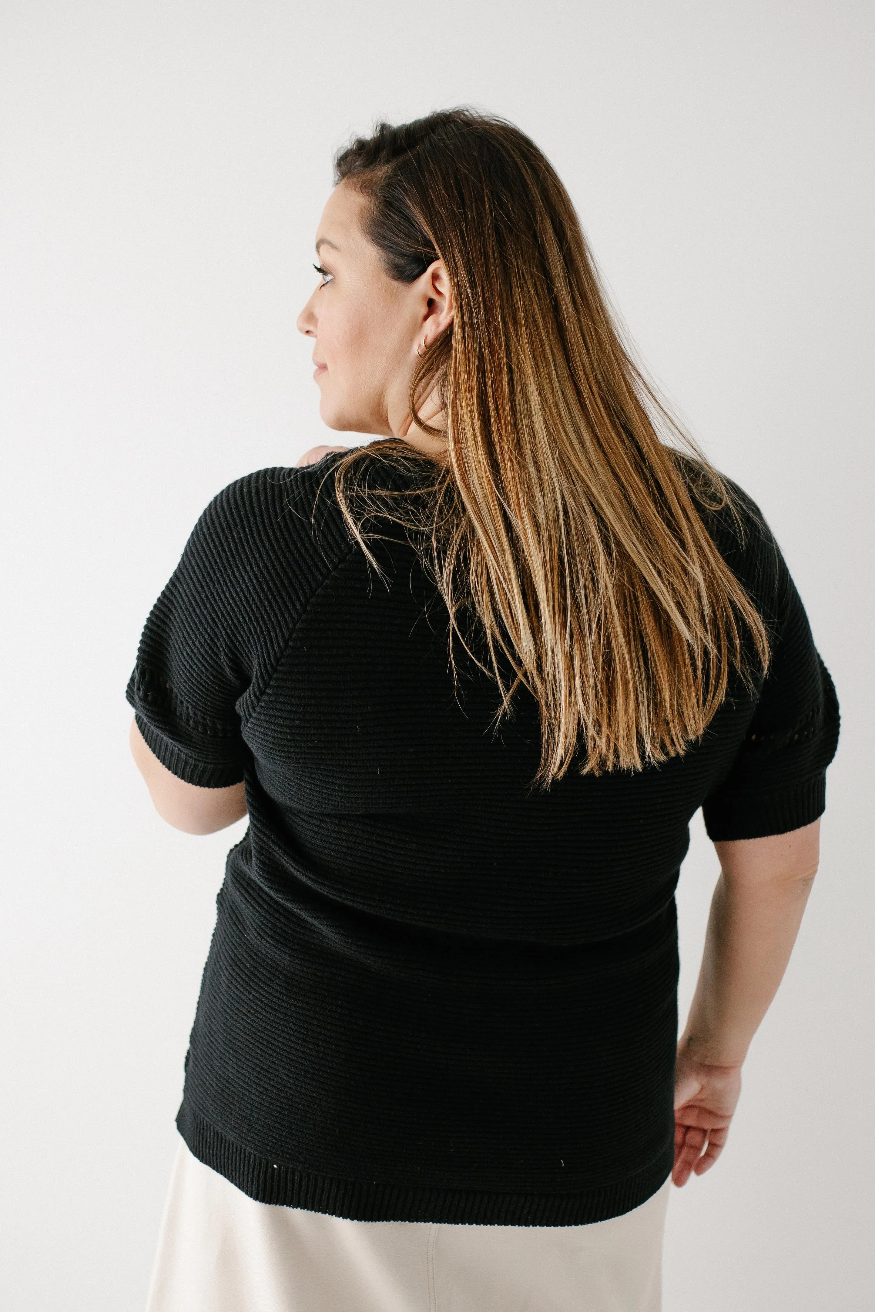 Plus 'Thea' Short Sleeve Sweater Top in Black FINAL SALE