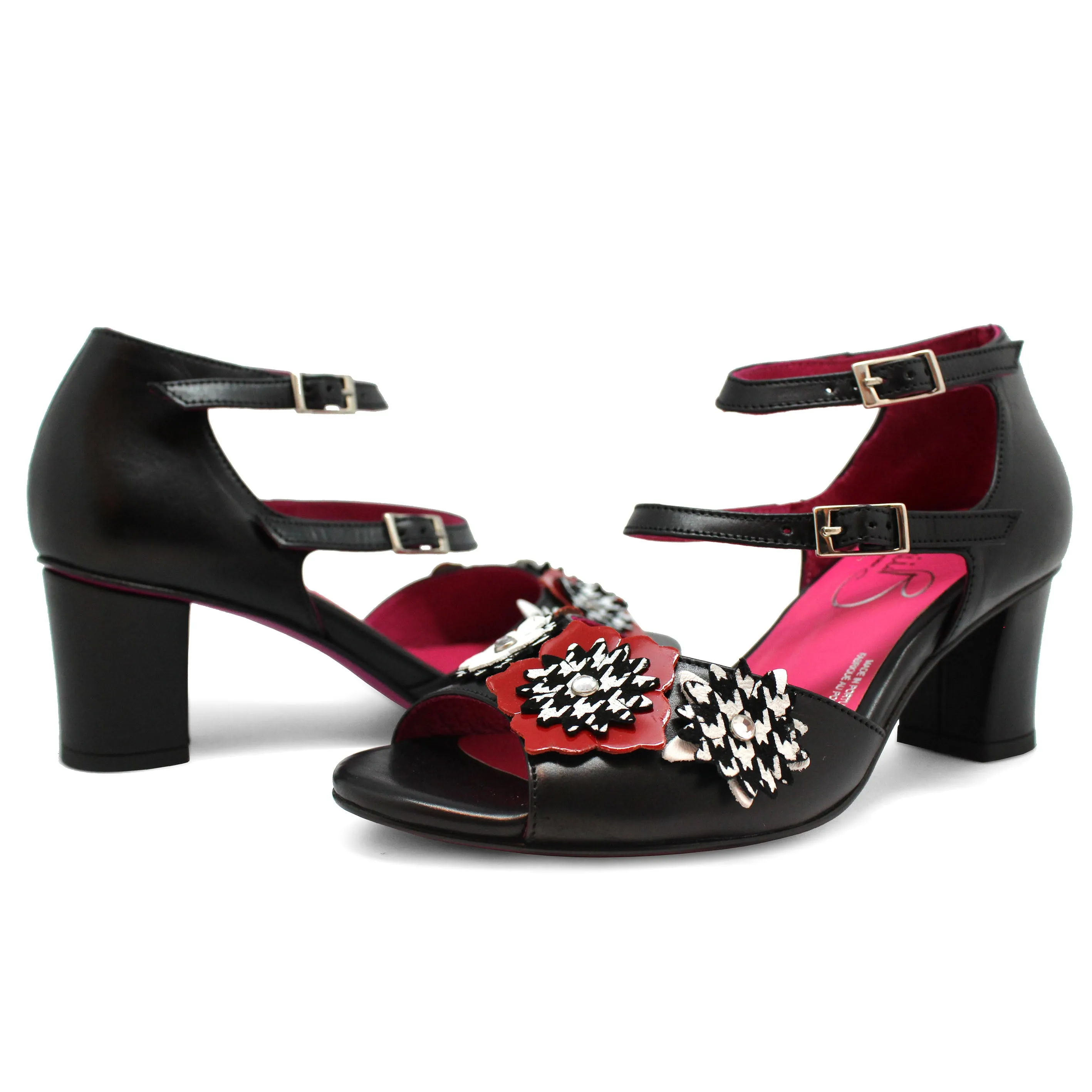 Poppy - Black White and Red block heel