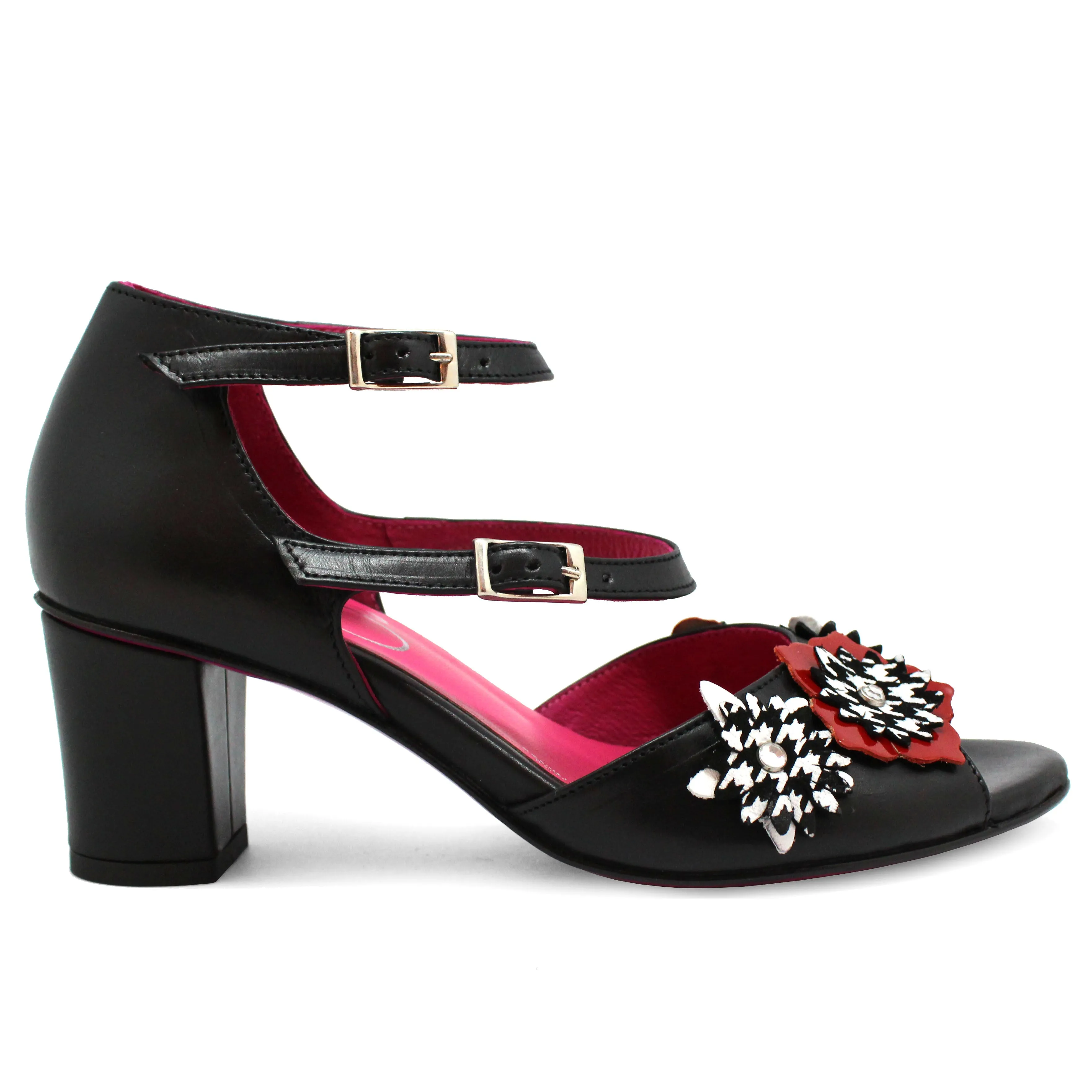 Poppy - Black White and Red block heel