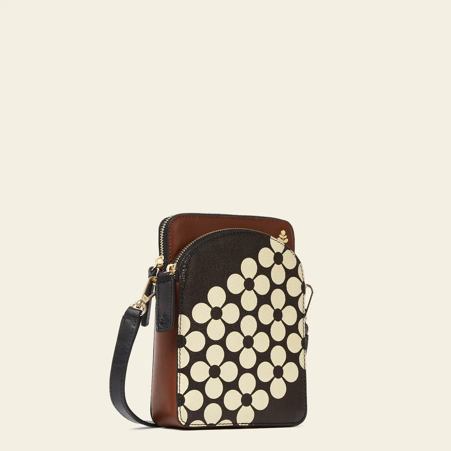 Portia Tall Crossbody - Black Cream Flower