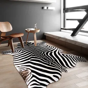 Premium Zebra Print White Faux Cowhide Rug