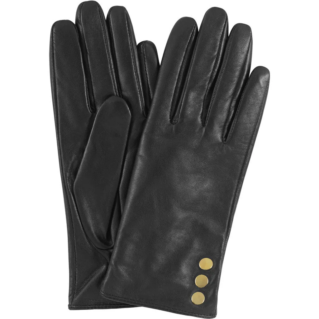 Pretty leather glove with buttons on side / 15206 - Black / Gold