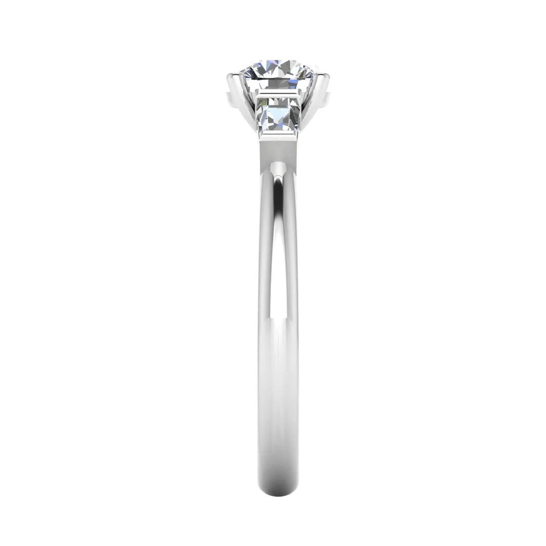 "Amelia" Three Stone Round Brilliant Cut with Emerald Cut Diamond Trilogy Engagement Ring 3SRB54