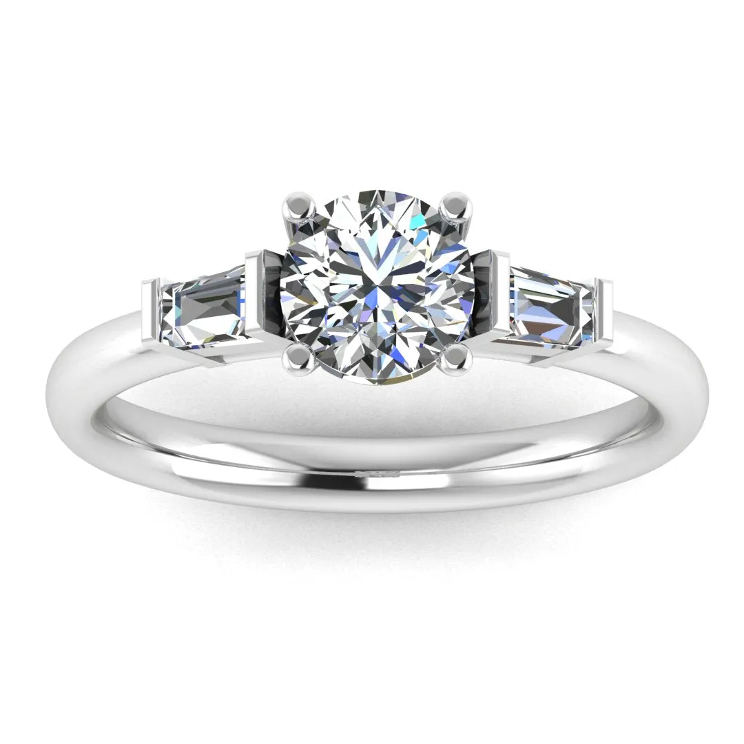 "Amelia" Three Stone Round Brilliant Cut with Emerald Cut Diamond Trilogy Engagement Ring 3SRB54