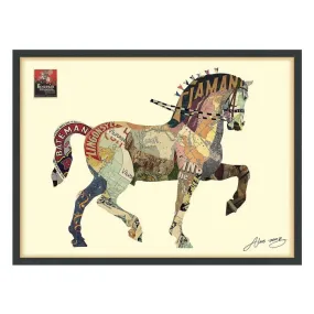 "Carousel Horse" Dimensional Collage Framed Graphic Art Under Glass Wall Art