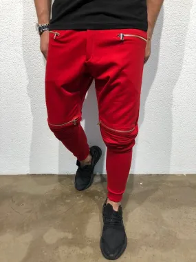 Red Knee Side Pocket Zipper Jogger Pant B173 Streetwear Jogger Pants