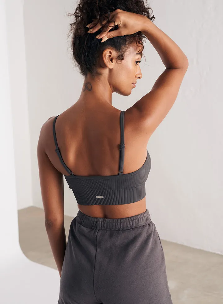 Ribbed Seamless Strap Bra | Grey Shadow Grey