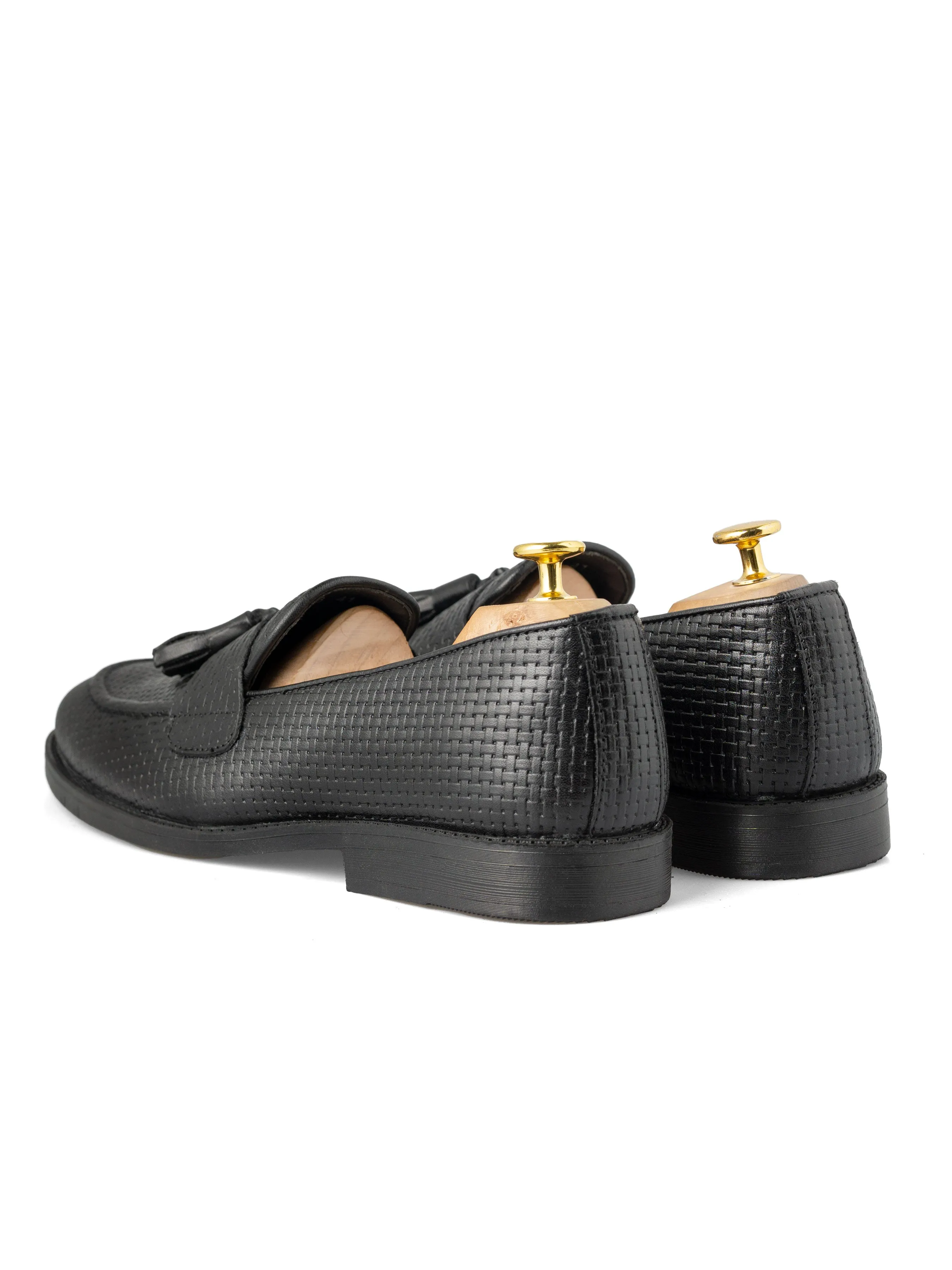 Rocky Tassel Loafer - Black Woven Leather (Flexi-Sole)