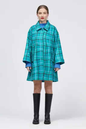 Rohsska Coat Green/Blue Warped Check Print