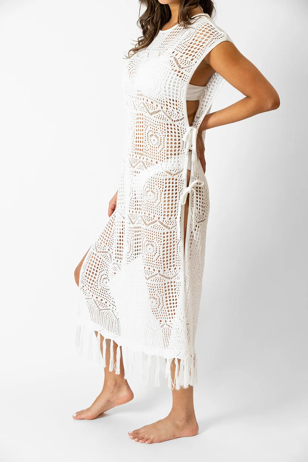 Santorini Fringe Open Knit Dress