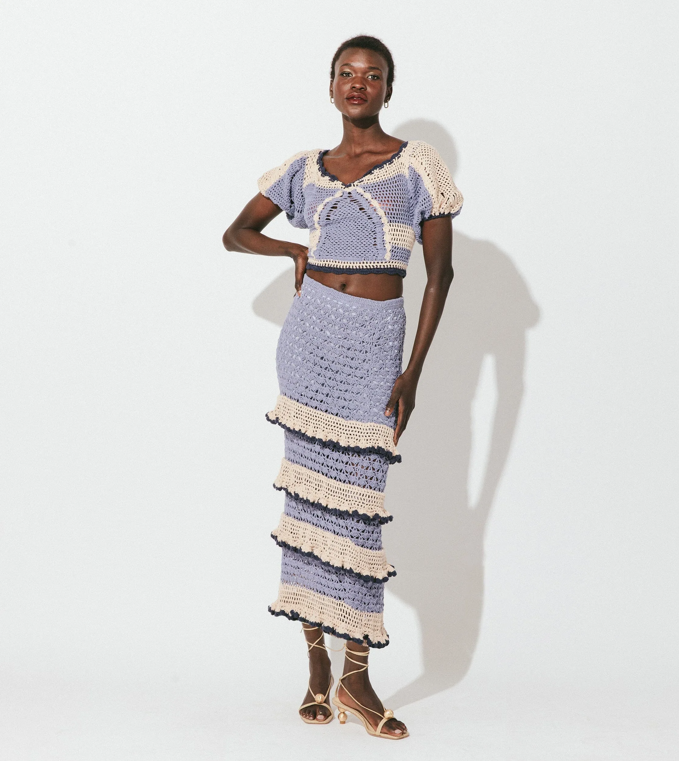 Serena Crochet Ankle Skirt | Blue Multi