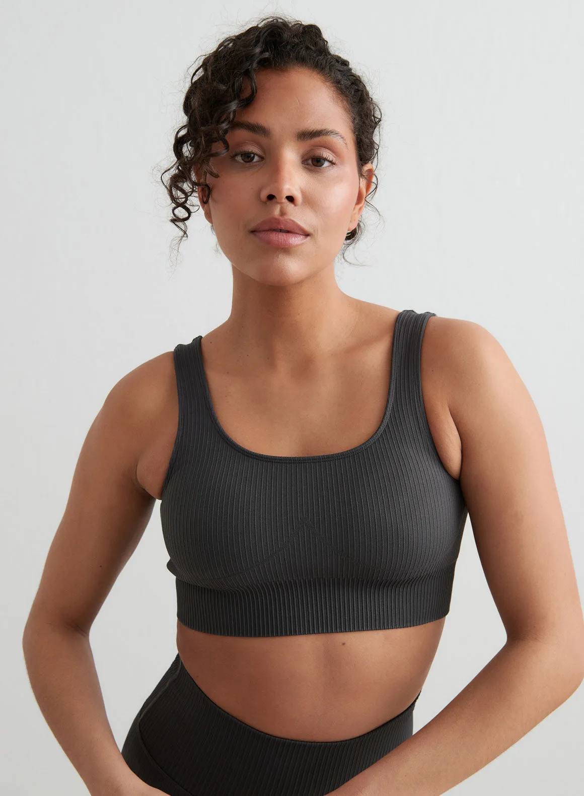 Shadow Grey Ribbed Seamless Bra