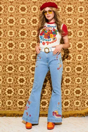 She's A Rainbow Embroidered Denim Flares