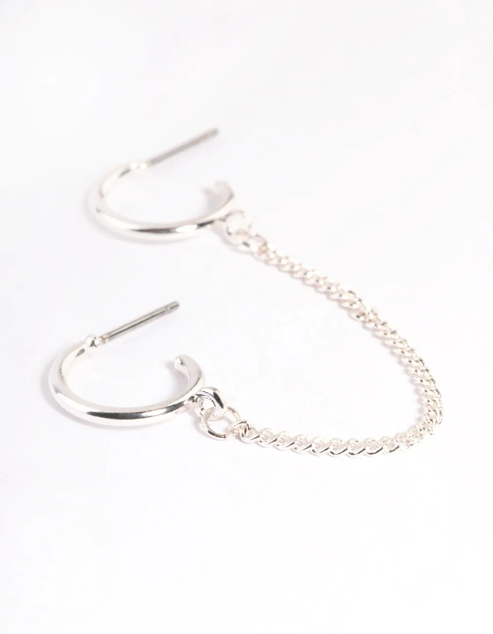 Silver Double Hoop Chain Earrings