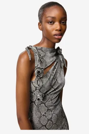 Snake Print Asymmetric Flower Gown