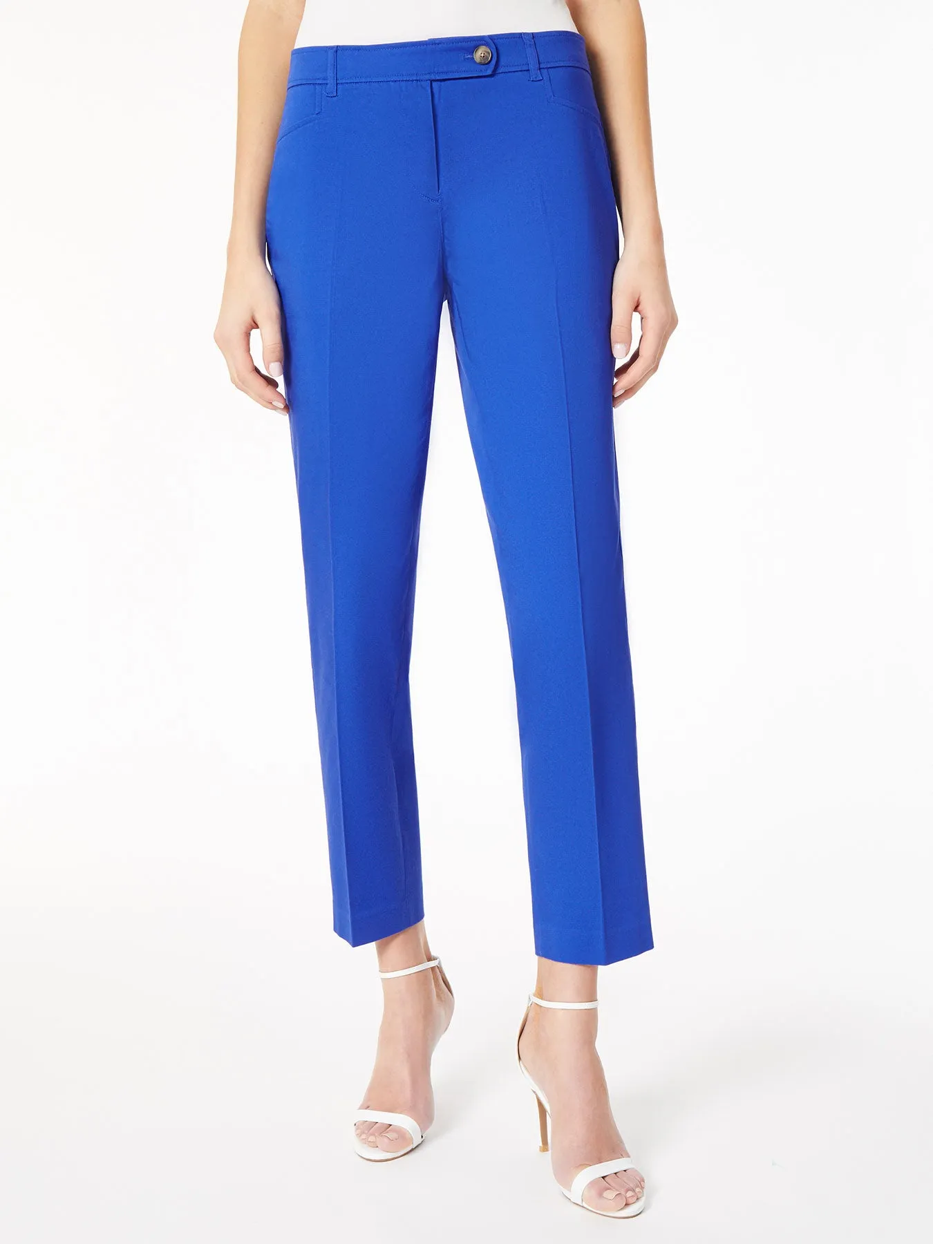 Solid Fly-Front Slim Leg Pants