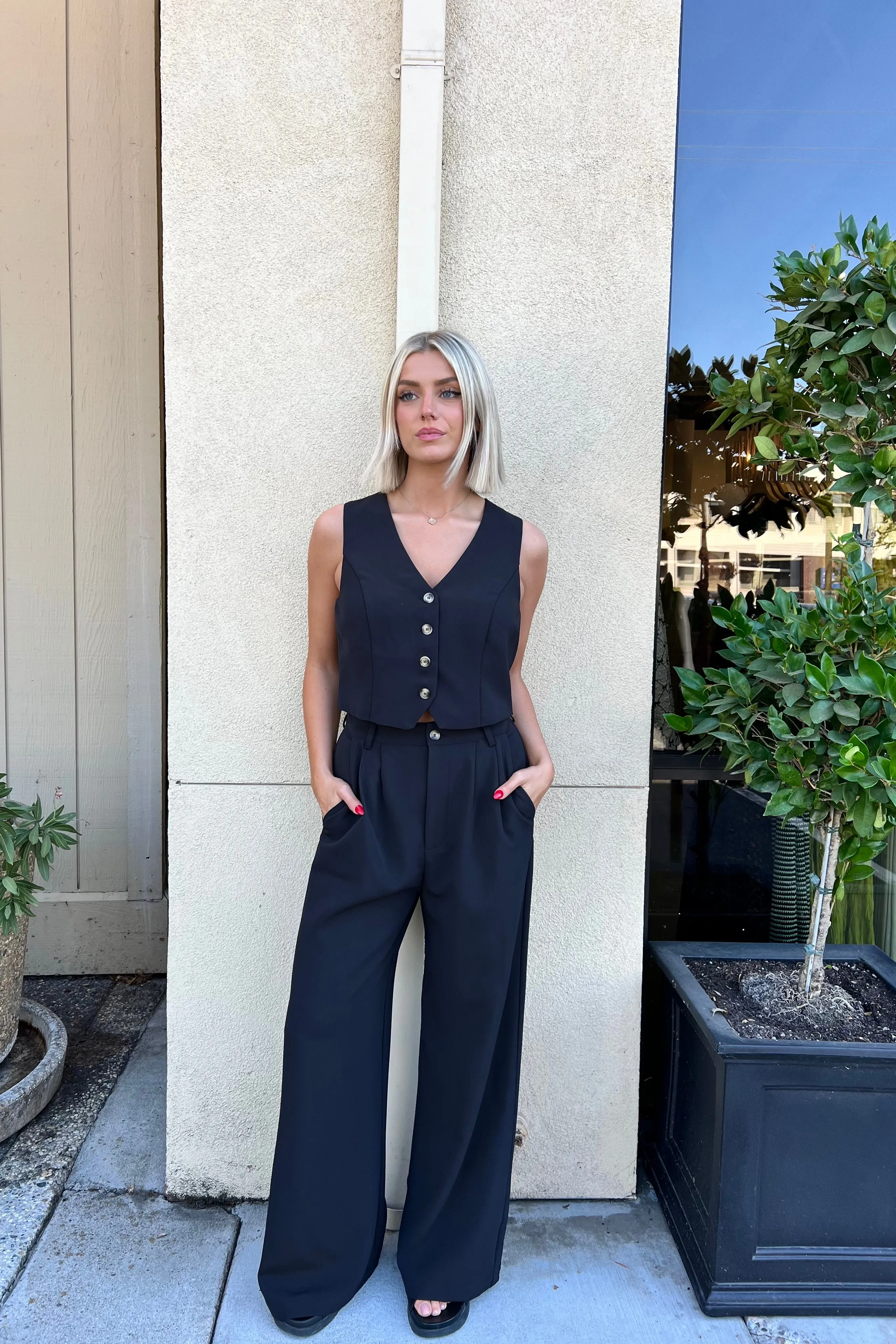 SYLVAN BLACK WIDE LEG PANTS