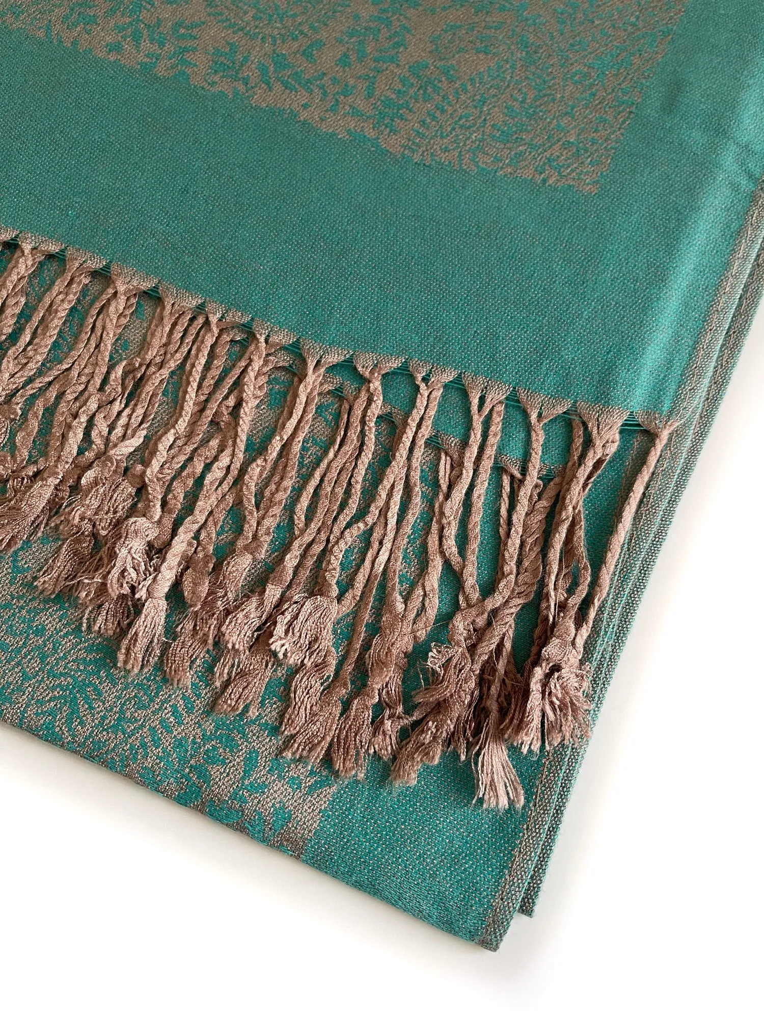 TEAL PAISLEY PRINT REVERSIBLE PASHMINA SHAWL SCARF