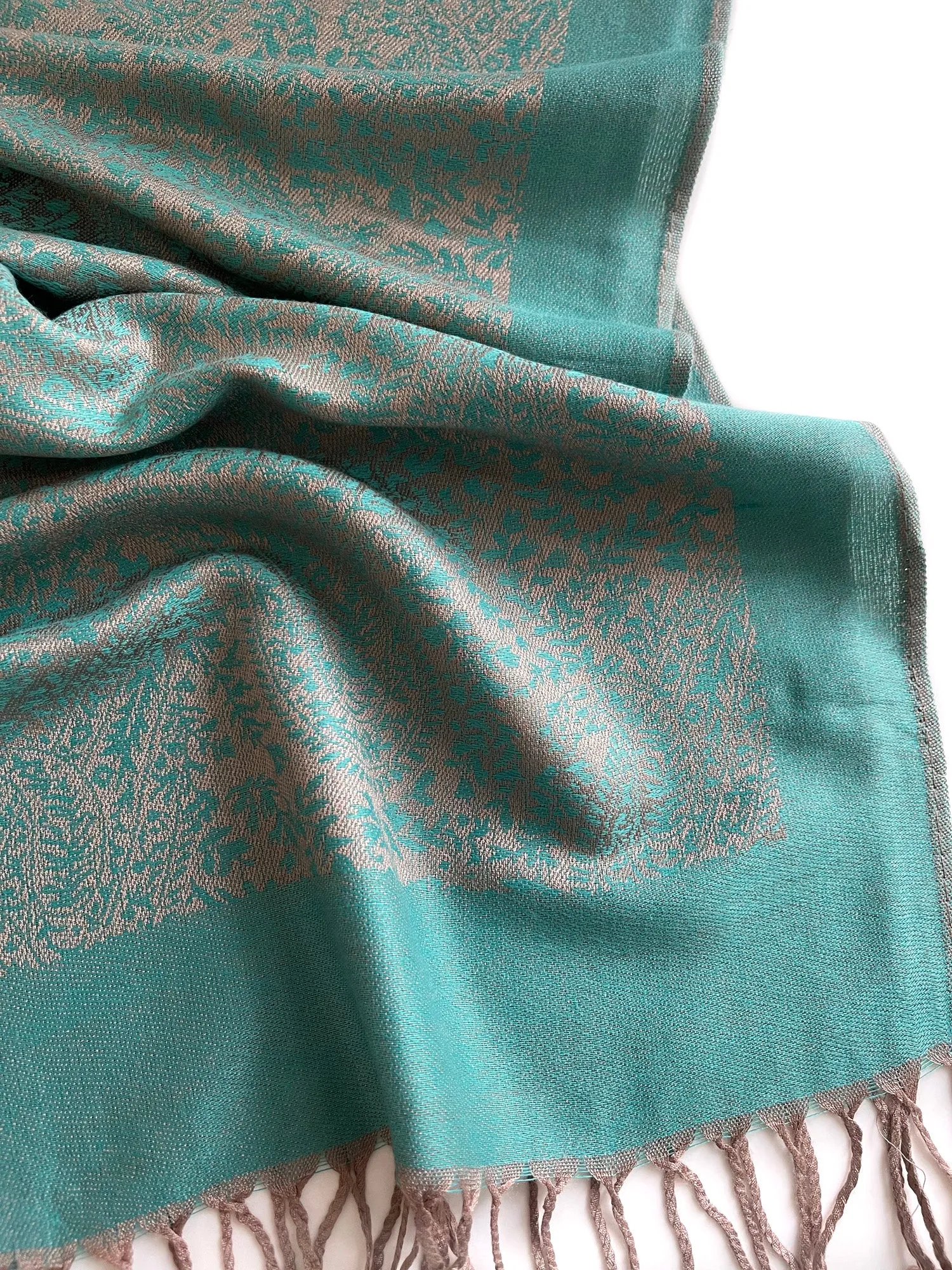 TEAL PAISLEY PRINT REVERSIBLE PASHMINA SHAWL SCARF