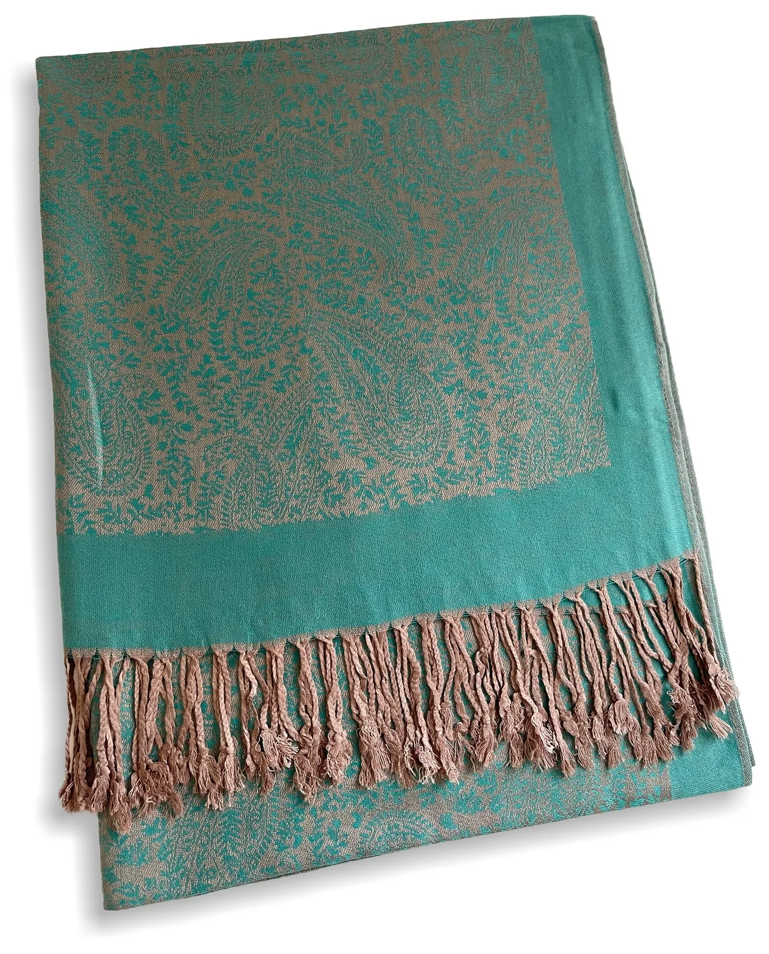 TEAL PAISLEY PRINT REVERSIBLE PASHMINA SHAWL SCARF