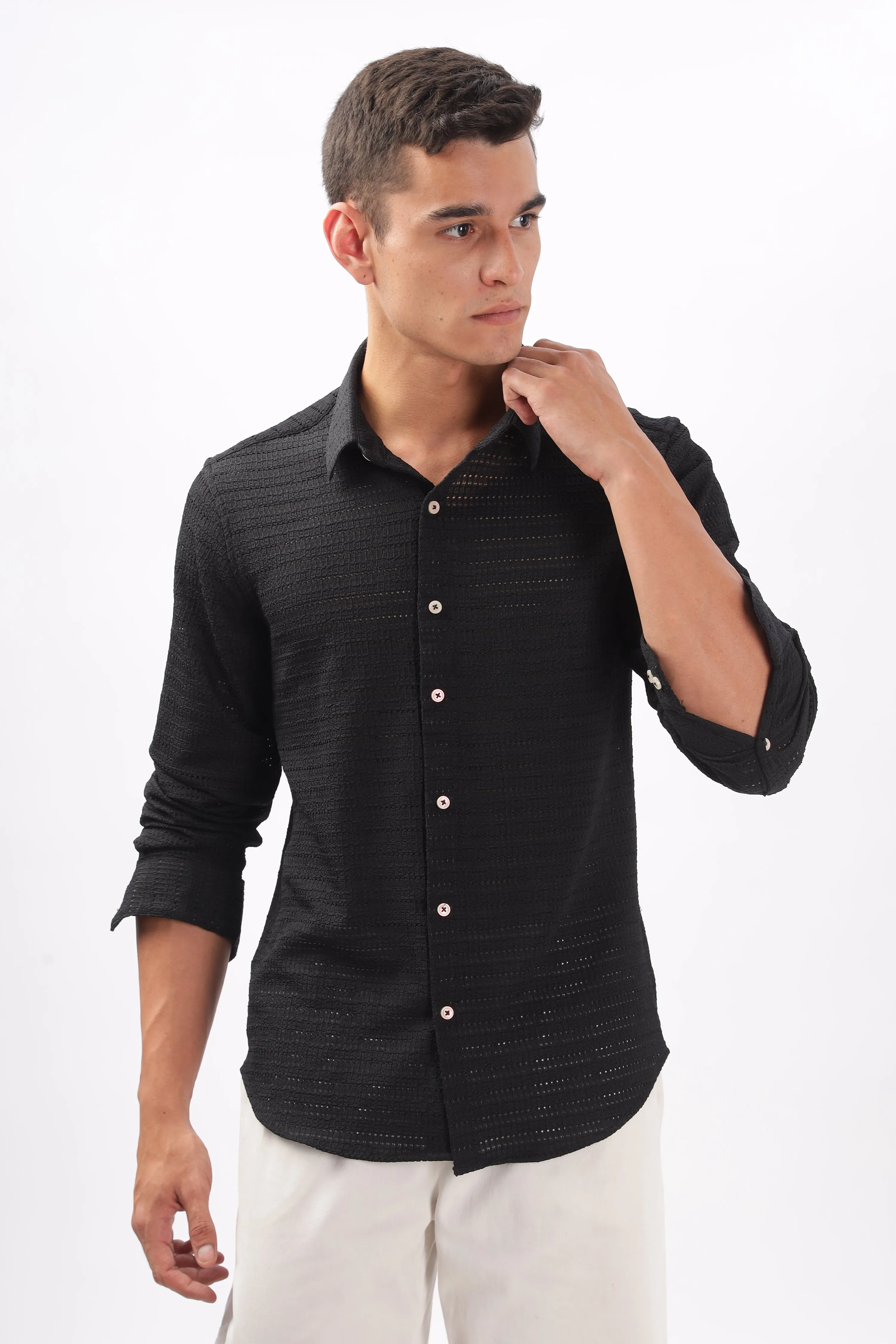 Textured  Black Shirt