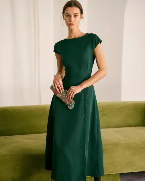 The Green Boat Neck Cutout Back Midi Dress