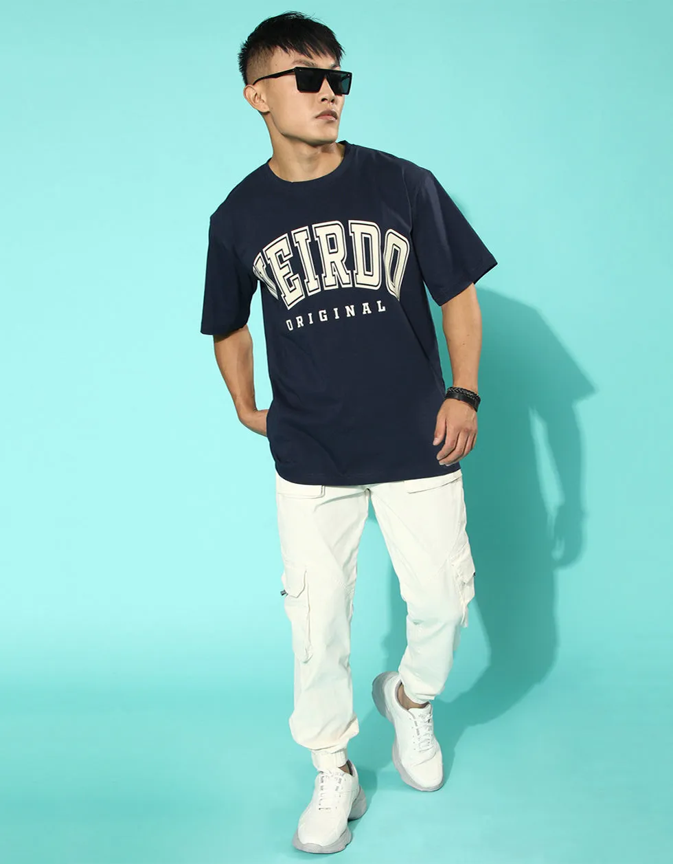 Veirdo Original Navy Oversized Typography Brand Printed Tshirt