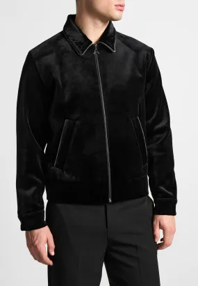 Velvet Jacket with Contrast Piping - Black