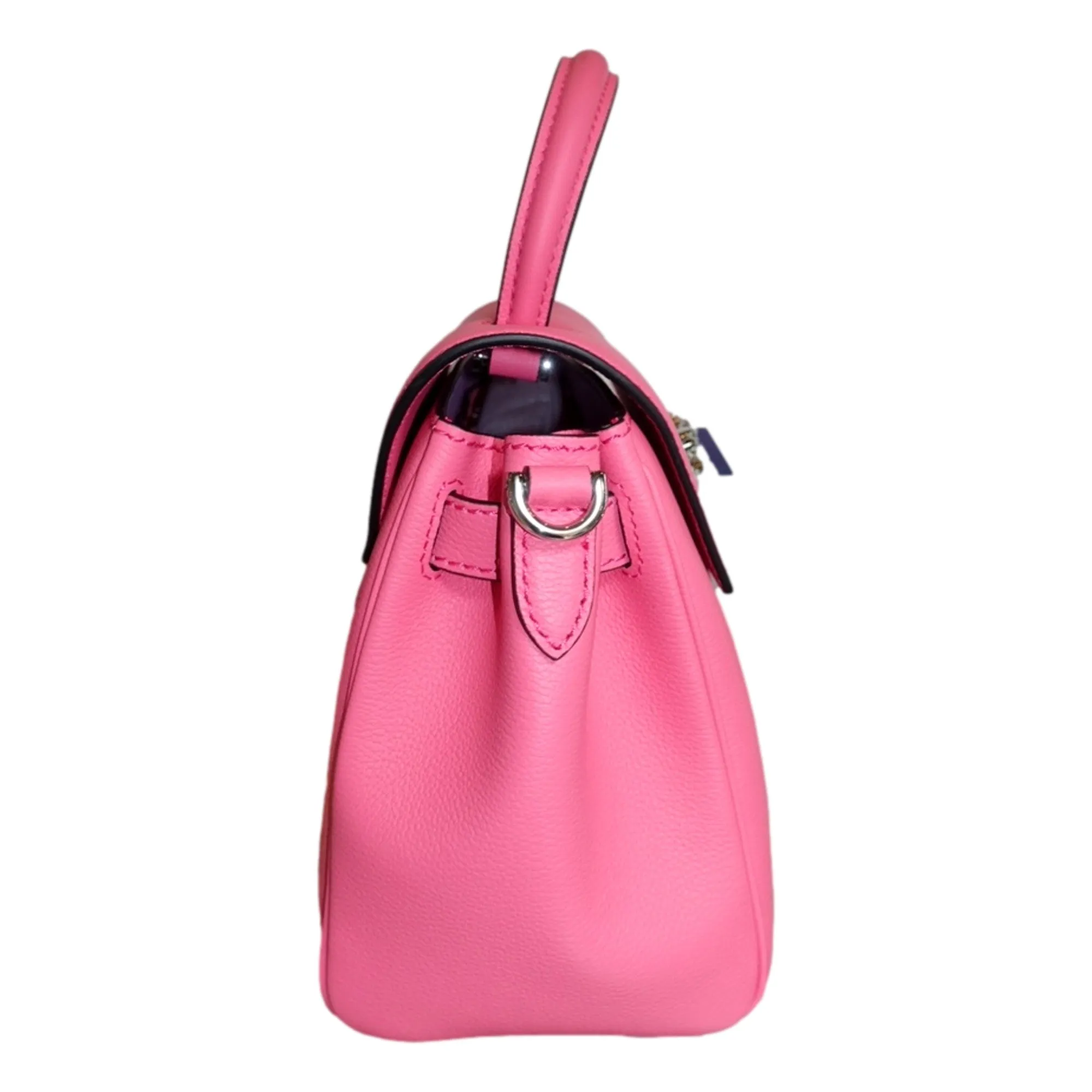 Versace Top Handle Flamingo Pink Vitello Leather Handbag