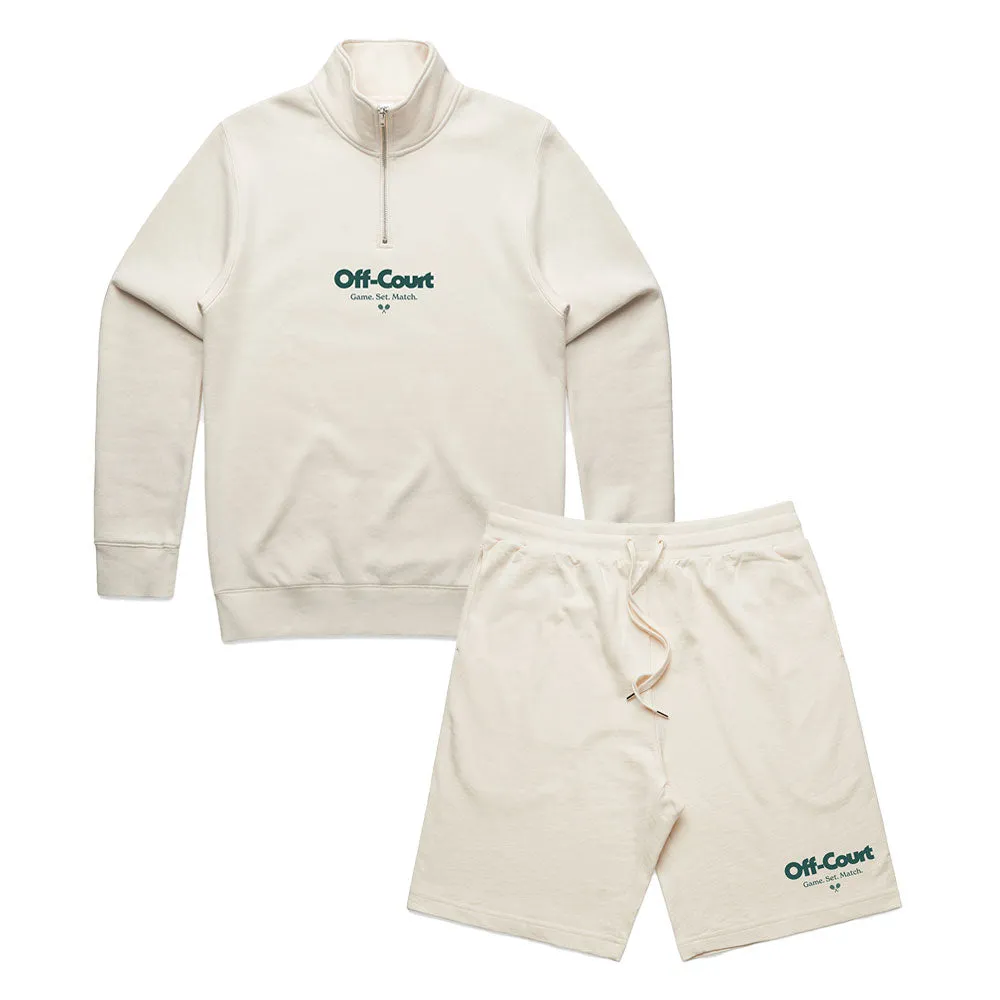 Vice 84 'Off Court GSM' Half Zip Sweater & Shorts Set - Ecru