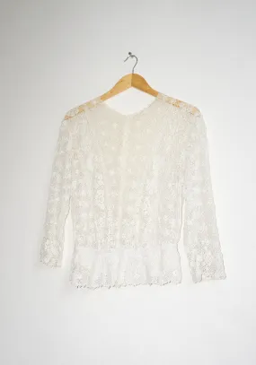 Vintage Antique Embroidered Crochet Peplum Top