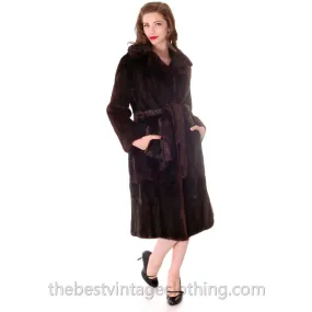 Vintage Black Ranch Mink Belted Trench Coat Christian Dior 1980s Womens Medium