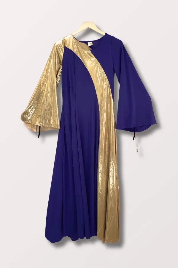 Women's Asymmetrical Bell Sleeve Dress - Deep Purple/Gold