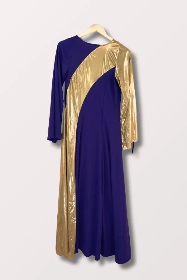 Women's Asymmetrical Bell Sleeve Dress - Deep Purple/Gold