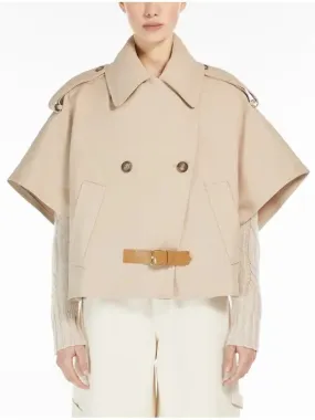 Women’s Beige Short-Sleeve Trench Jacket with Buckled Leather Belt Tab