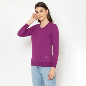 Women's Plain Casual Full Sleeve Sweatshirt - Magenta Purple